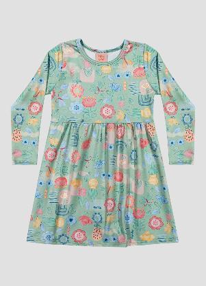 Kely Kety - Vestido Infantil Manga Longa em Malha Felpada Verde - KELY KETY