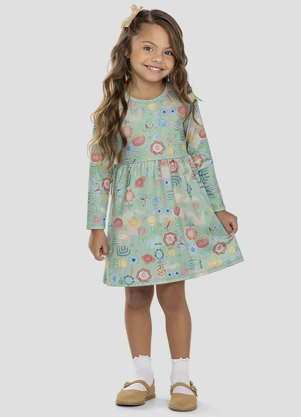 Kely Kety - Vestido Infantil Manga Longa em Malha Felpada Verde