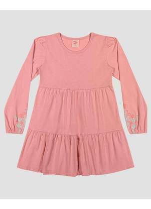 Kely Kety - Vestido Infantil Manga Longa em Meia Malha com Estampa Rosa - KELY KETY