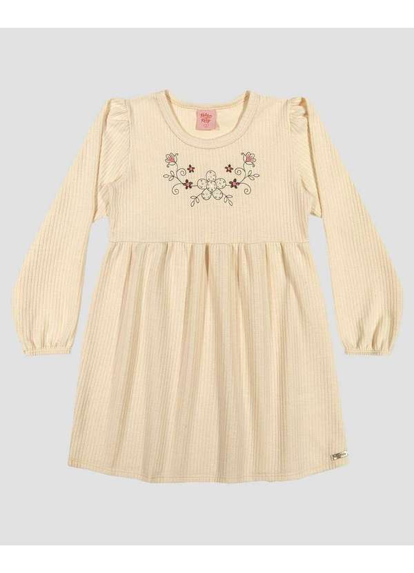 Kely Kety - Vestido Infantil Manga Longa em Moletom Persa Bege