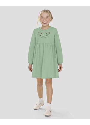 Kely Kety - Vestido Infantil Manga Longa em Moletom Persa Verde - KELY KETY