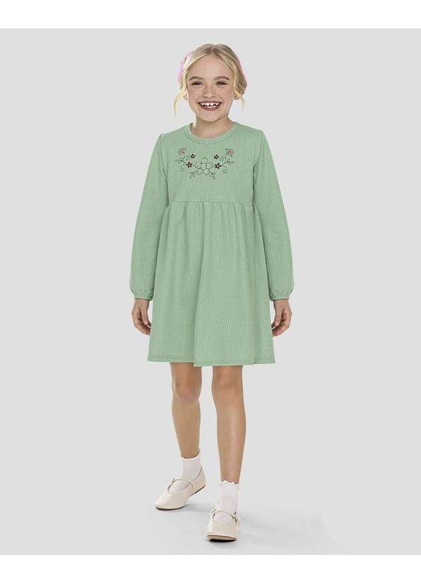 Kely Kety - Vestido Infantil Manga Longa em Moletom Persa Verde
