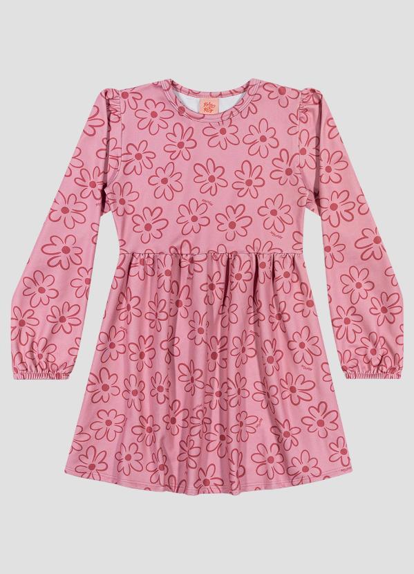 Kely Kety - Vestido Infantil Manga Longa Estampado em Malha Felpada Rosa