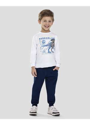 Reirex - Calça Infantil Menino em Moletom com Punho Azul - REIREX