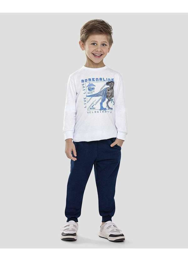Reirex - Calça Infantil Menino em Moletom com Punho Azul