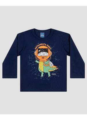Reirex - Camiseta Bebê Menino Manga Longa Dino Astronauta Azul - REIREX