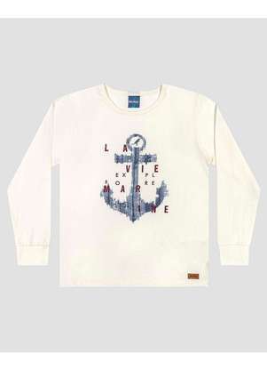 Reirex - Camiseta Infantil Menino em Malha Manga Longa - Branco - REIREX