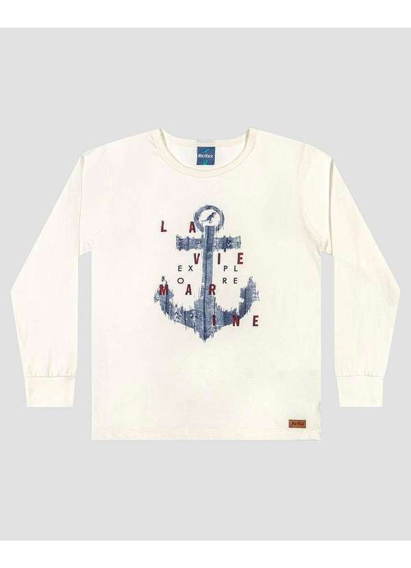 Reirex - Camiseta Infantil Menino em Malha Manga Longa - Branco