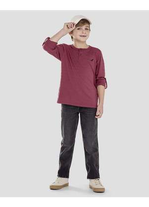 Reirex - Camiseta Infantil Menino Manga Longa Ajustável Bordô - REIREX
