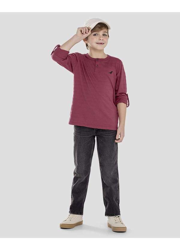 Reirex - Camiseta Infantil Menino Manga Longa Ajustável Bordô