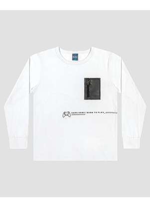 Reirex - Camiseta Infantil Menino Manga Longa com Bolso Branco - REIREX