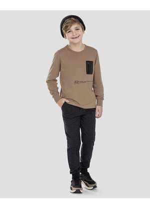 Reirex - Camiseta Infantil Menino Manga Longa com Bolso Marrom - REIREX