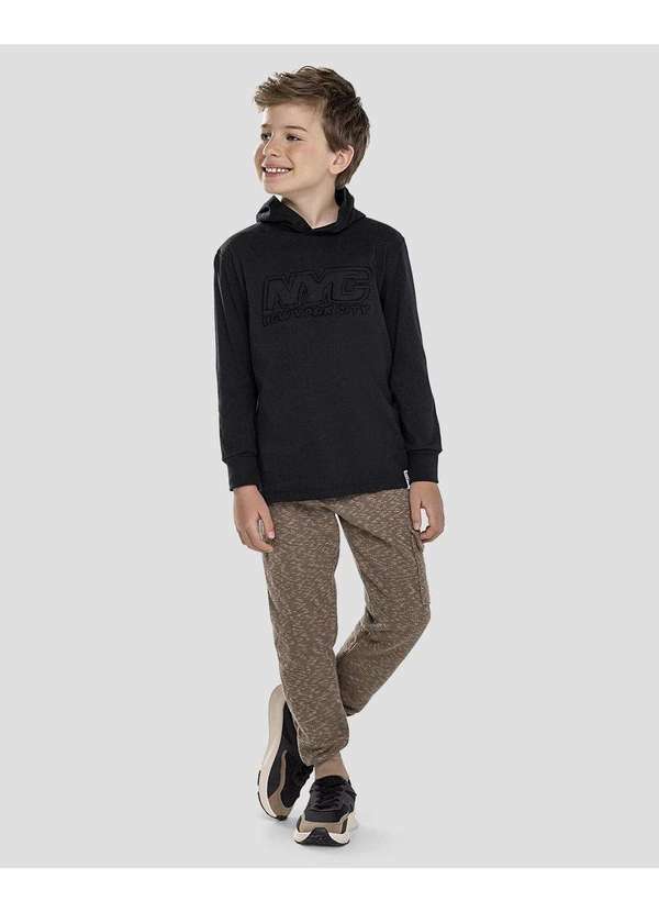 Reirex - Camiseta Infantil Menino Manga Longa com Capuz Preto