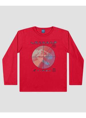 Reirex - Camiseta Infantil Menino Manga Longa com Estampa Vermelho - REIREX
