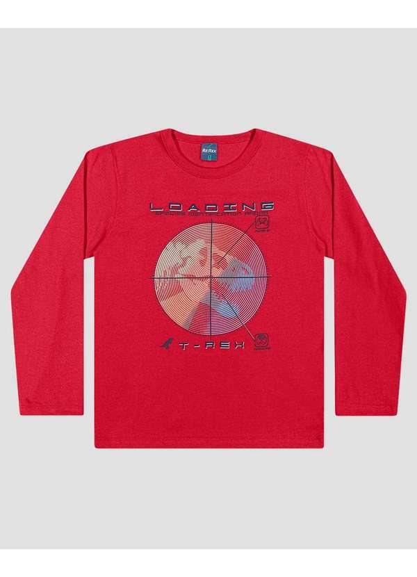 Reirex - Camiseta Infantil Menino Manga Longa com Estampa Vermelho