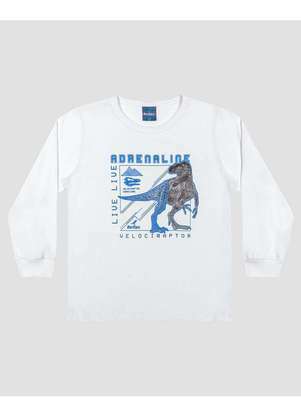 Reirex - Camiseta Infantil Menino Manga Longa Estampa Dino Branco - REIREX