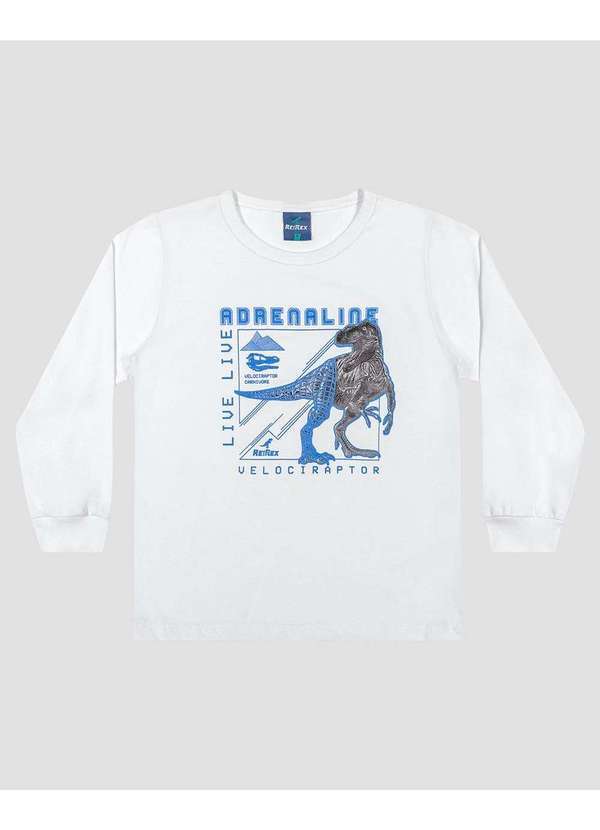 Reirex - Camiseta Infantil Menino Manga Longa Estampa Dino Branco