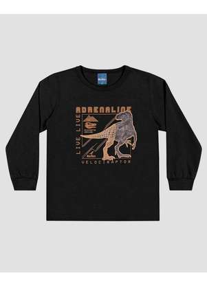 Reirex - Camiseta Infantil Menino Manga Longa Estampa Dino Preto - REIREX