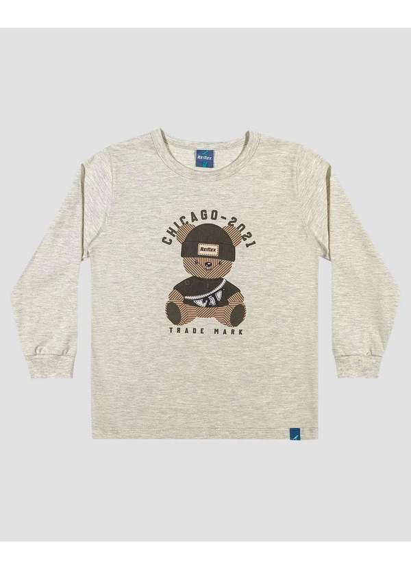 Reirex - Camiseta Infantil Menino Manga Longa Estampa Ursinho Mescla