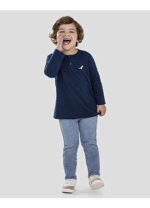 Reirex - Camiseta Infantil Menino Manga Longa Malha Trabalhada Azul - REIREX