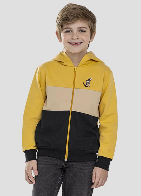 Reirex - Jaqueta em Moletom com Capuz Amarelo