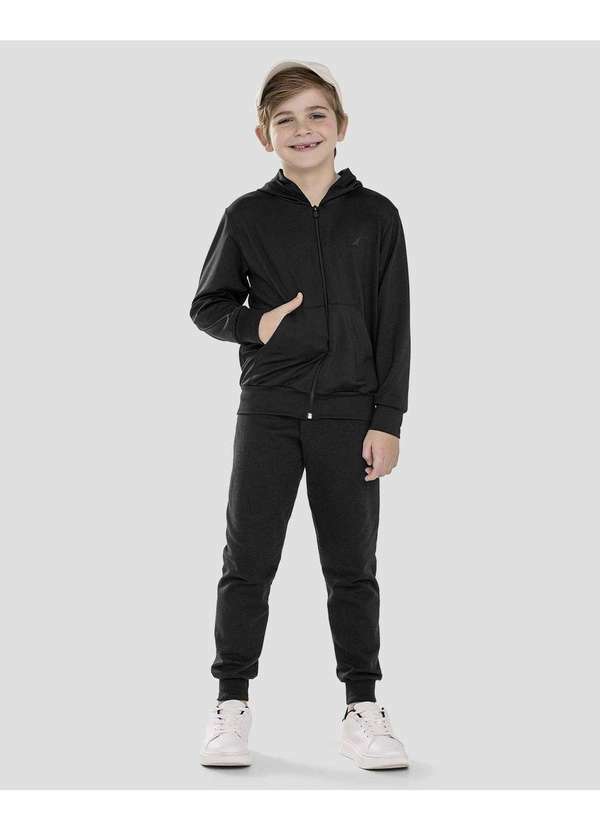 Reirex - Jaqueta Infantil Menino em Malha Felpada com Capuz Preto