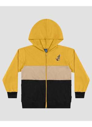 Reirex - Jaqueta Infantil Menino em Moletom com Capuz Amarelo - REIREX