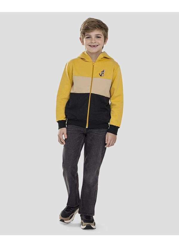 Reirex - Jaqueta Infantil Menino em Moletom com Capuz Amarelo