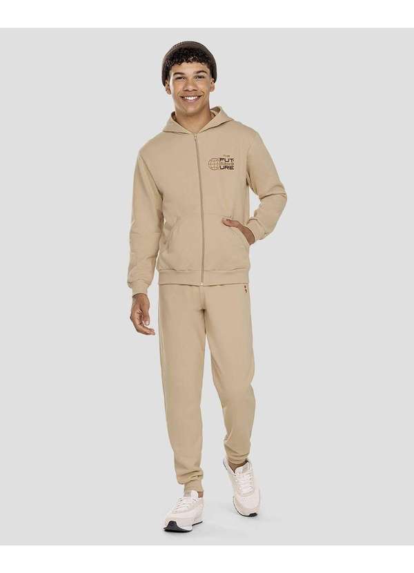 Based - Jaqueta Juvenil Masculina em Moletom com Capuz Bege
