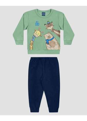 Reirex - Conjunto Bebê Menino Blusão Bichinhos e Calça Verde - REIREX