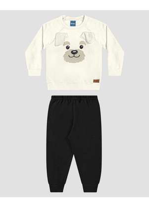Reirex - Conjunto Bebê Menino Blusão com Orelhinhas e Calça Branco - REIREX