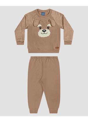 Reirex - Conjunto Bebê Menino Blusão com Orelhinhas e Calça Marrom - REIREX