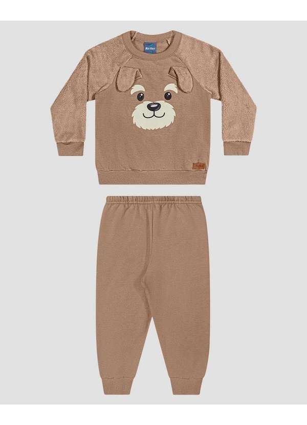 Reirex - Conjunto Bebê Menino Blusão com Orelhinhas e Calça Marrom