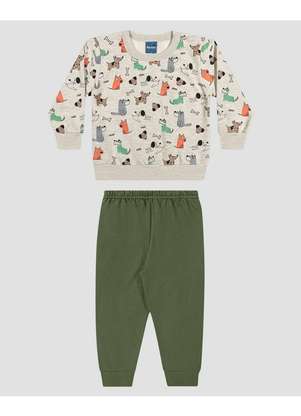 Reirex - Conjunto Bebê Menino Blusão Estampado e Calça Mescla - REIREX
