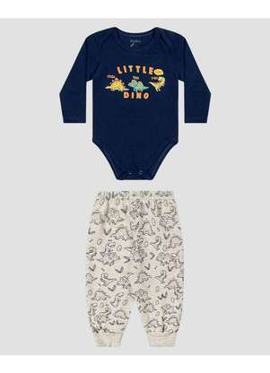 Reirex - Conjunto Bebê Menino Body Manga Longa e Calça Azul - REIREX