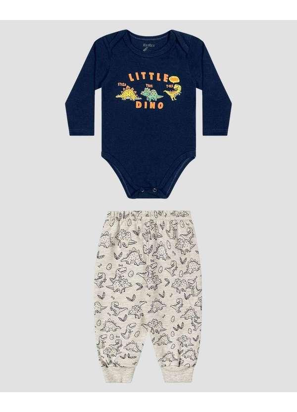 Reirex - Conjunto Bebê Menino Body Manga Longa e Calça Azul