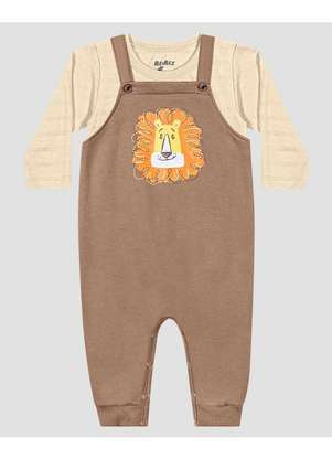 Reirex - Conjunto Bebê Menino com Jardineira e Camiseta Manga Longa Bege - REIREX