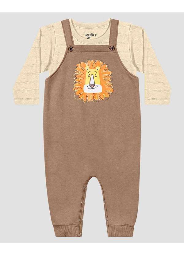 Reirex - Conjunto Bebê Menino com Jardineira e Camiseta Manga Longa Bege