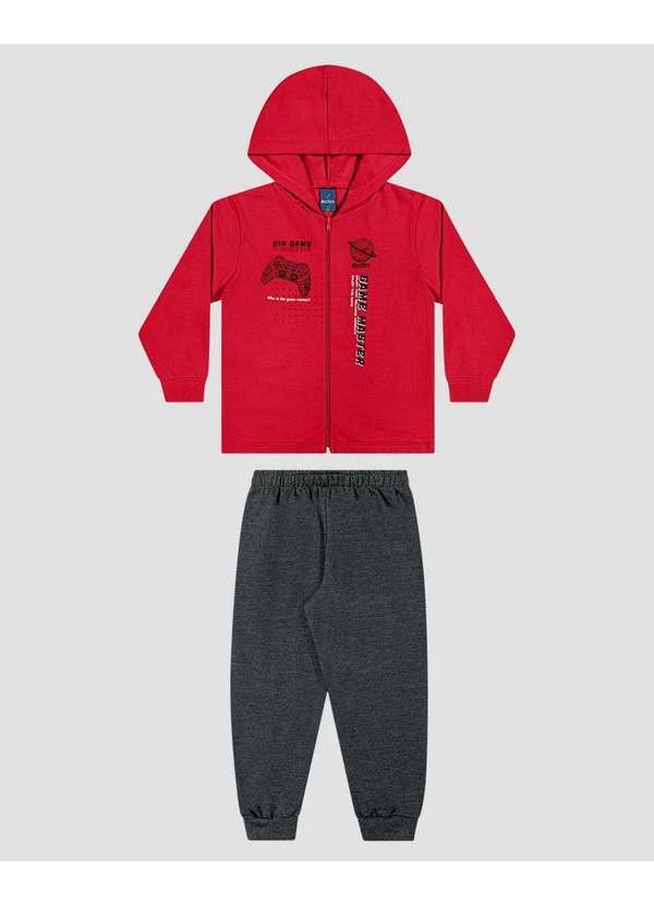 Reirex - Conjunto Bebê Menino Jaqueta Estampa Game e Calça Vermelho