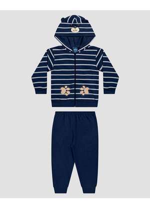 Reirex - Conjunto Bebê Menino Jaqueta Listrada com Calça Azul - REIREX