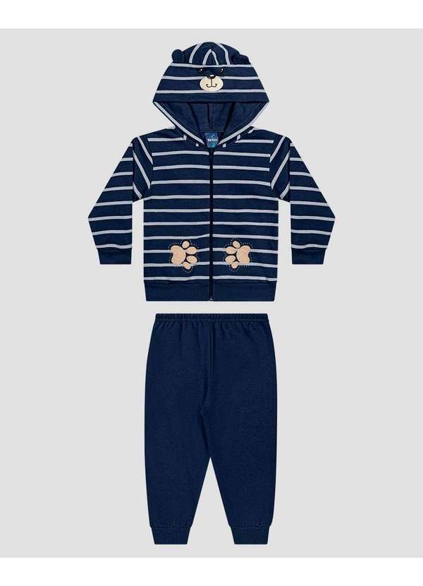 Reirex - Conjunto Bebê Menino Jaqueta Listrada com Calça Azul