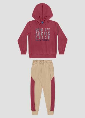Reirex - Conjunto Blusão e Calça Bicolor Bordô - REIREX