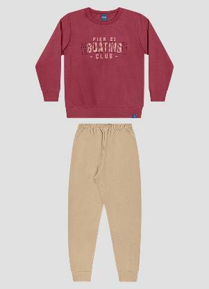 Reirex - Conjunto Blusão e Calça em Moletom Bordo - REIREX