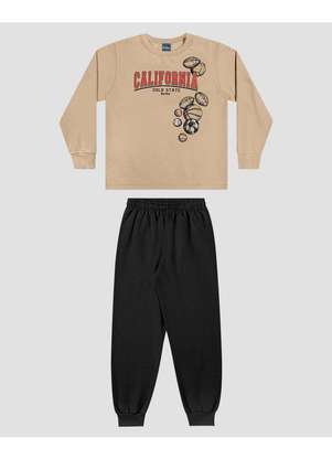 Reirex - Conjunto Infantil Blusão com Estampa e Calça Bege - REIREX