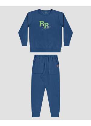 Reirex - Conjunto Infantil Menino Blusão Bordado e Calça Azul - REIREX