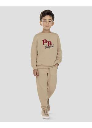 Reirex - Conjunto Infantil Menino Blusão Bordado e Calça Bege - REIREX