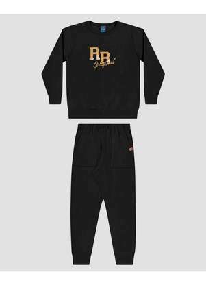 Reirex - Conjunto Infantil Menino Blusão Bordado e Calça Preto - REIREX