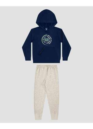 Reirex - Conjunto Infantil Menino Blusão com Bolso Zíper e Calça Azul - REIREX