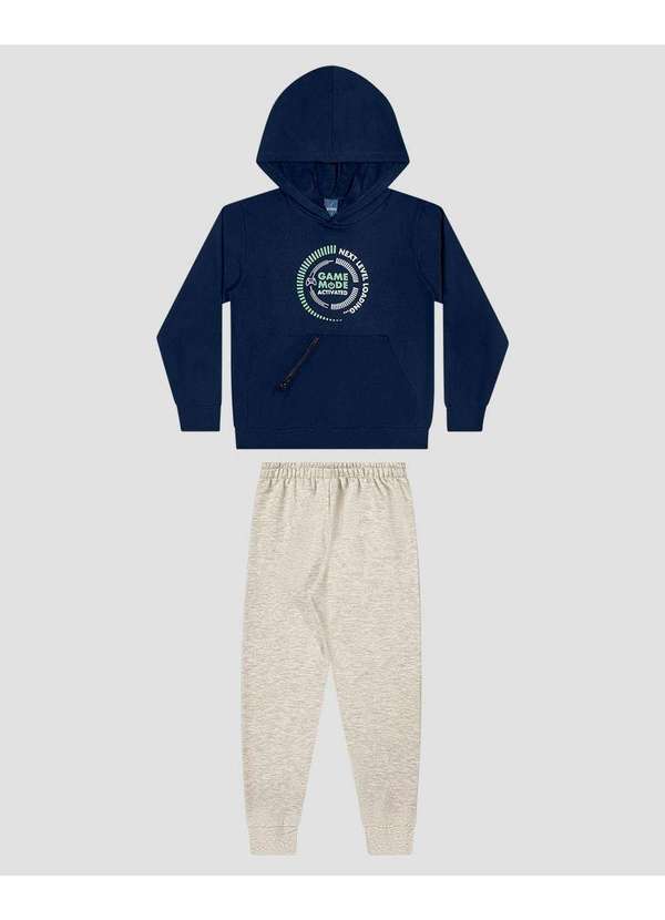 Reirex - Conjunto Infantil Menino Blusão com Bolso Zíper e Calça Azul