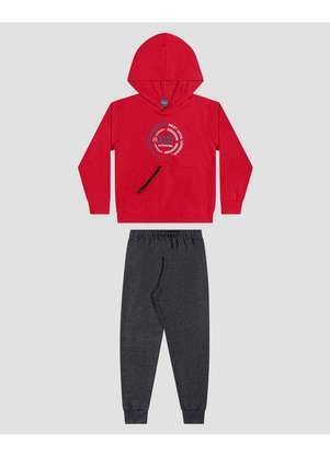 Reirex - Conjunto Infantil Menino Blusão com Bolso Zíper e Calça Vermelho - REIREX